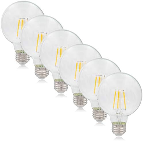 Maxxima G25 LED Light Bulb Globe Filament Bulb - 40 Watt Equal, 500 Lumens 2700K Warm White, E26 Standard Edison Vanity Bulb, Great for Kitchen, Living Room, and Bathroom, Non-Dimmable, 120V - 6 Pack
