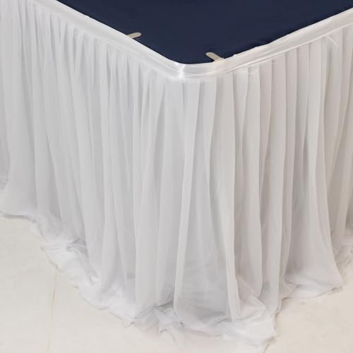 Efavormart Sheer Chiffon Table Skirt 14ft White – Pleated Ruffle Skirting with Polyester Backing, Shimmer Sheer, Wrinkle-Free Fabric4