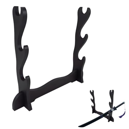 Tokaneit Soporte Espadas Katana Madera Negro, Espada Soporte Expositor Madera, Samurai Display Rack, Decoración China para Cuchillos, Dagas en Casa o en la Oficina, 3 Nivel