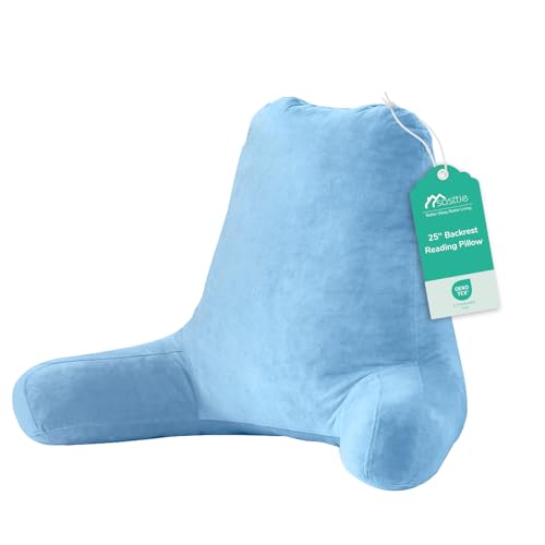 Image of Sasttie Reading Pillow for Bed, Back Pillow for Sitting Up, Blue | 25 inch Backrest Support Cushion for Couch, Sofa, and Floor, Dorm Essentials, OEKO-TEX, Adjustable Down Alternative Fill