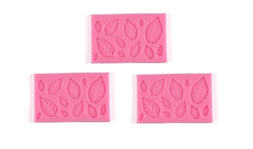 3Pcs 3D Small Leaf Molds Silicone for Sugar Paste, Chocolate, Fondant, Butter, Resin, Polymer Clay, Wax, Soap, Crafting Projects and Cake Decoration Decorating Ceramics and Pottery