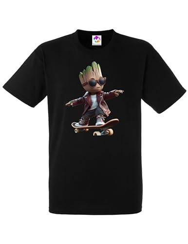 Image of Skater Groot – Cool Groot with Glasses Large Black T-Shirt