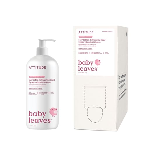 Image of Bundle of ATTITUDE Baby Dish Soap, Plant-Based Dish Liquid, Extra Gentle on Sensitive Skin, Tough on Milk Residue & Grease on Bottles, Fragrance Free, 33.8 Fl Oz + Bulk Refill 67.6 Fl Oz
