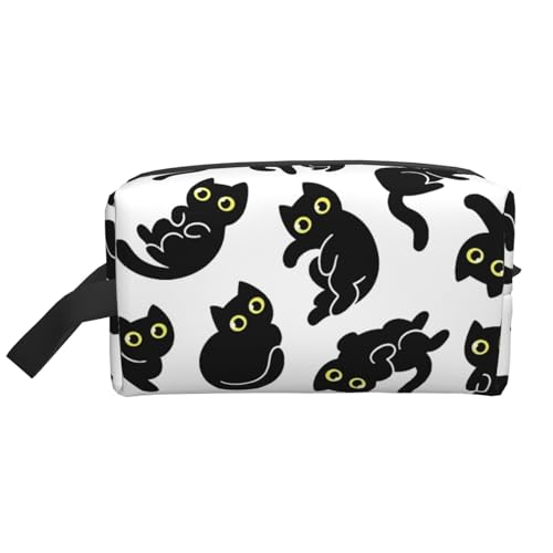 トイレタリーバッグ 萌え 漫画 黒猫 猫柄 化粧ポーチ 洗面用具ケース バスルームポーチ トラベルポーチ 出張 旅行 大容量 軽量