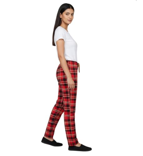 Image of Womens Multicolor Cotton Checkered Pyjama | Checks Pajama for women with Elastic & Drawstring Plus Size (S TO 8XL)