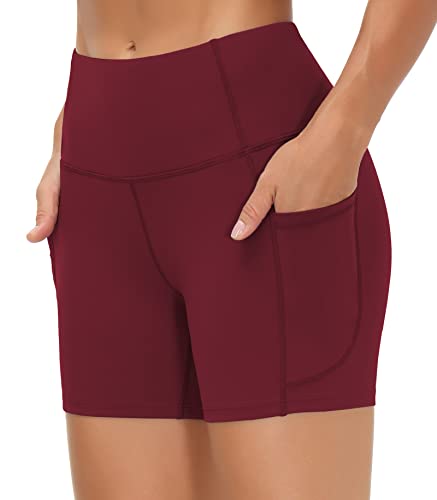 Image of THE GYM PEOPLE High Waist Yoga Shorts for Women's Tummy Control Fitness Athletic Workout Running Shorts with Deep Pockets