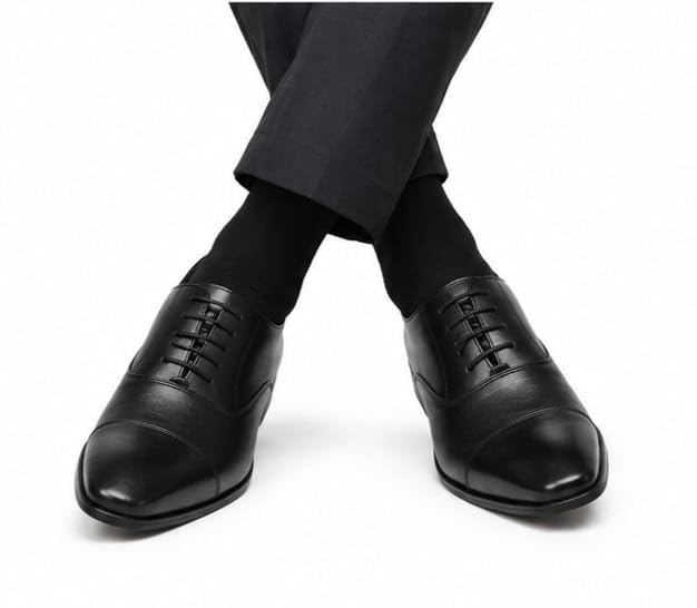 Image of Men's Premium Black Cap-Toe Oxford Formal Shoes | Luxury Lace-Up Dress Shoes for Office, Business Meetings, Weddings and Corporate Events | Lightweight, Cushioned & Anti-Slip TPR Sole