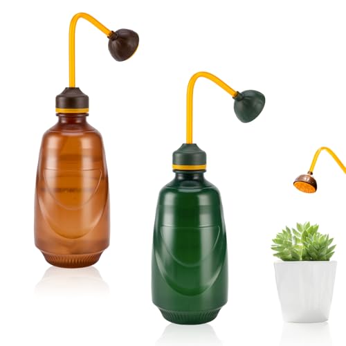 Annaffiatoio Piccolo 2Pcs, Spruzzatore Può 450ml, Nebulizzatore Piante per Irrigazione di Fiori, Bonsai, Piante Delicate e Talee (Verde + Marrone)