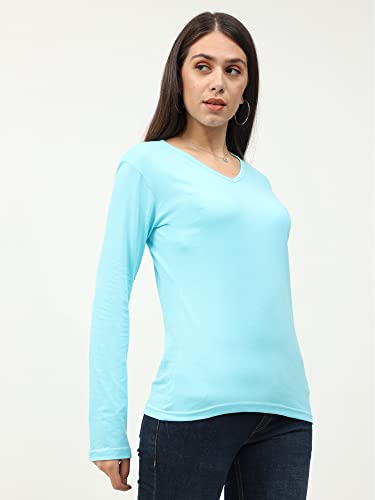 Image of FLEXIMAA Women's Cotton Plain V Neck Full Sleeve T-Shirt