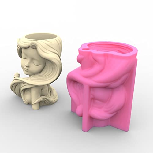 Fogun Long-Haired Girl Gypsum Silicone Mold Diy Succulents Concrete Flower Pot Vase Plaster Cement Clay Mold Pen Holder Mold #TOP4