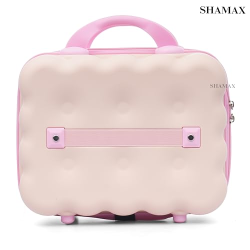 Image of SHAMAX Hard Shell Mini Luggage Cosmetic Case - Portable Vanity Case (30x30x15 cm) Travel Makeup Organizer with TSA Number Lock, Gift for Women and Girls (Beige Pink)
