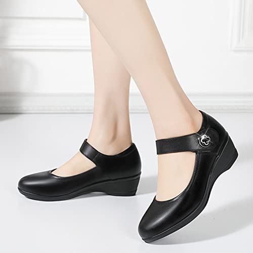 bbruriy Women's Block Ankle Strap Mary Jane Round Toe Soft Leather Ankle Strap Chunky Low Heel Pumps Cute Dress Shoes Oafers Office Classic Shoes2
