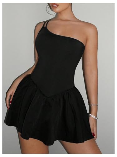 Image of SOLY HUX Women's One Shoulder Sleeveless A Line Flared Dress Summer Mini Dresses