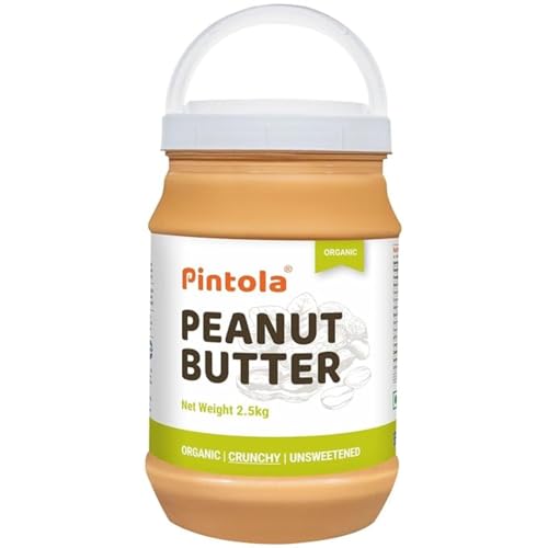 Image of Pintola Organic Unsweetened Peanut Butter Crunchy 2.5kg - High Protein 30g & 9g Dietary Fiber, Made with Organic Peanuts, No Added Sugar, No Preservatives
