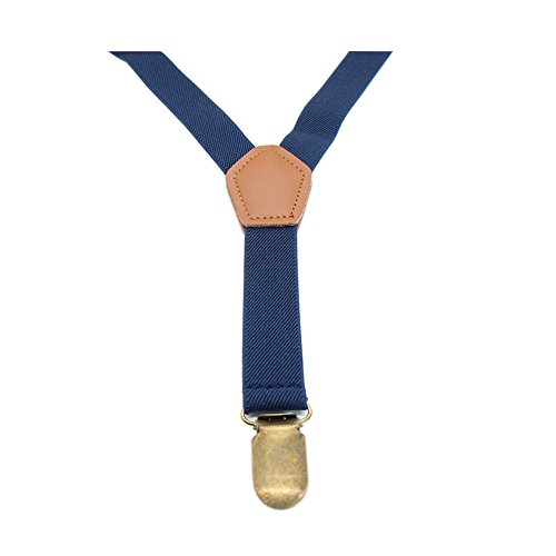 Baby Boys Suspenders and Bow Tie Set Navy Blue Adjustable Y Back Toddler Suspenders Elastic Jeans Trousers Suspenders Braces with Brown Leather and Bronze Clips for Kids Grils - Thumbnail 4