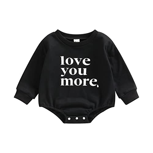 Kmbangi Infant Baby Boy Girl Valentine's Day Romper Sweatshirt Love You More Tops Casual Unisex Baby Clothes (Black , 6-12 Months ) #TOP30