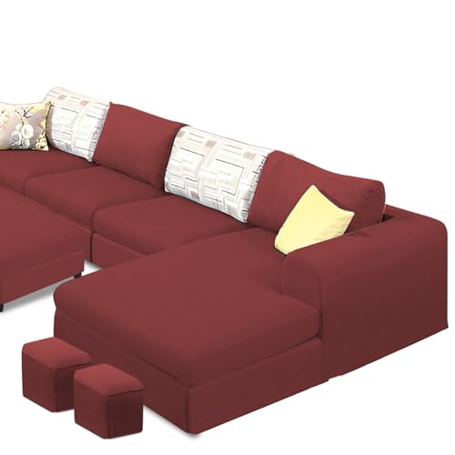 Image of Koza RHS 8 Seater L Shape Sofa Set with Center Table for Living Room (Maroon Fabric) Premium Fabric Sofa