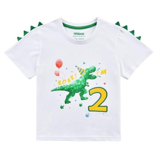 Dinosaurio 2do Cumpleaños Camiseta Ropa para Bebés Niño Cumpleaño Manga Corta (Blanco, 90)