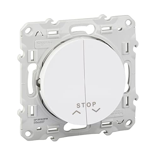 Schneider Electric S520227 Odace, double bouton-poussoir avec fonction stop pour volets-roulants, 10 A, Blanc Odace, poussoir Blanc, 2 boutons + fonction stop pour volets-roulants