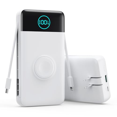 Image of Portable Charger for iPhone, 40800mAh Power Bank with Built-in Cables & AC Wall Plug, 5 Outputs USB C Fast Charging External Battery Pack for iPhone 17 /16 /15 /14, Android, Travel Essential (White)