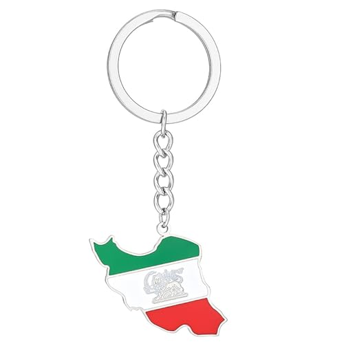 Vintage Iran Carte Porte-clés Titane Acier Bijoux Or Argent Drapeau Clé Pendentifs Pour Femmes Hommes À Main Charme Goût Personnel Et Identité