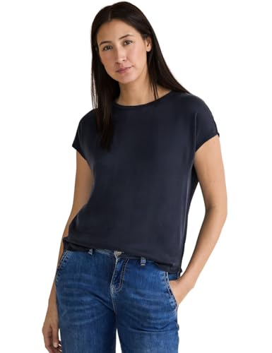 T-shirt bleu foncé Street One avec coupe arrondie et mélange de matières