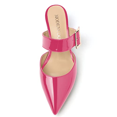 MODENCOCO Women's Patent Strap Pointed Toe Block High Heel Pumps Heeled Slide Sandals Shoes 3.5 Inch3