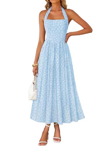 ZESICA Women's Summer Sleeveless Floral Maxi Dresses 2026 Halter Neck
