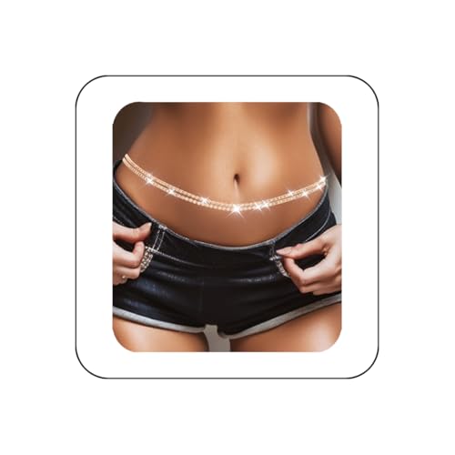 Nicute Rhinestone Waist Chain Crystal Layered Belly Chains Sparkly Summer Beach Bikini Sexy Body Jewelry for Women (Gold)