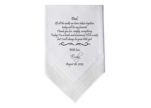 Father of the Bride, custom PRINTED wedding handkerchief, Of all the walks we have taken today my favorite, Dad Gift, Personalized. MS2FPRI by Snugahug[62]