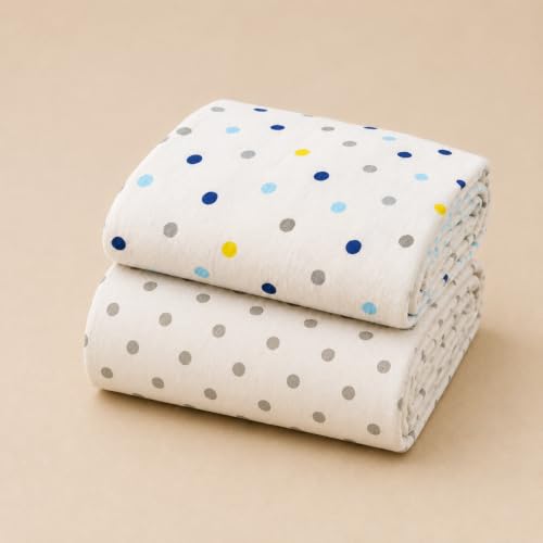 Image of Organic Cotton Muslin Pack of 2 Baby Bath Towel Cotton Cloth Premium Baby Washable, Reusable, Absorbent, Extra Soft 120 X 120 Cm Multi Dot & Grey Dot