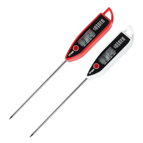 ALMOCN 2PCS Food Thermometer Waterproof Instant Read Thermometer Digital Meat Thermometer for Kitchen Cooking Liquid Candle Grill, Red+White