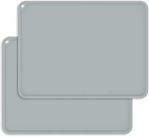 Silicone Placemats for Toddlers, Portable Baby Seat Placemat, BPA Free Kid Food Mat, Children Reusable Non-Slip Table Mats, Lightweight Food Grade Mats for Kids, 2 Pack, Light Gray