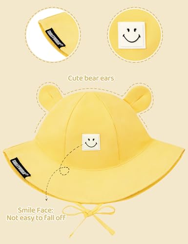 Durio SmileyWorld Baby Sun Hat with Bear Ear, UPF 50+ Sun Protection Baby Bucket Hat, Smile Face Sun Hat for Toddlers 0-4T2