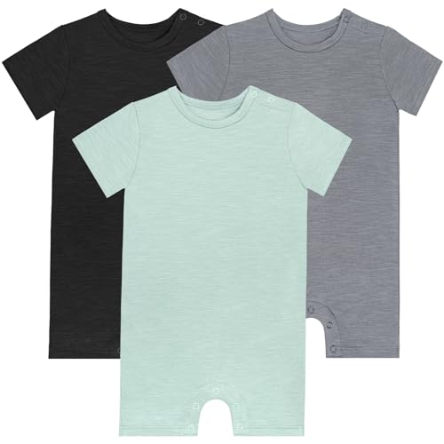Image of GUISBY Baby Short Sleeve Bodysuit Snap Crotch Closure Cotton Pajamas for Baby 3-Packs