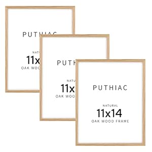 puthiac 11×14 Oak Wood Picture Frame – Minimalist 11×14 Frame Wood for Wall Art Decor, 11″x14″ Natural Solid Wood Poster Frames for Wall Art Photo and Prints(3 Pack, Beige)
