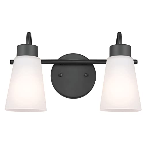 Image of Kichler Erma 2-Light Bathroom Vanity Light Fixture with Clear Satin Etched Glass, Updated Traditional Wall Light in Black, (13.5 inch x 8.5 inch)