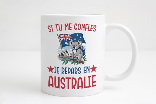 Groovy crea Si tu me gonfles je repars en Australie - Cadeau voyages en Australie - Mug drapeau Australien - Idée cadeau départ en Australie homme femme noël