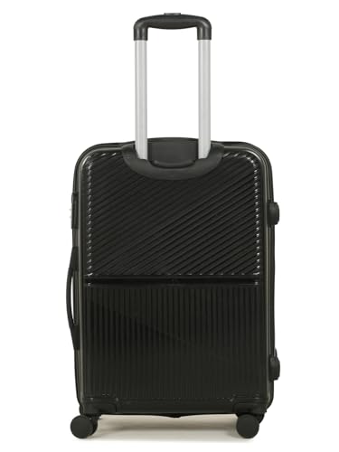 Image of Teakwood Meduim Size 8 Wheels Trolley Bag, Hard Cabin with Zipper Closure, Adjustable Push Button & Cross Side Strap, Number Lock System 360 Degree (Medium, Black)