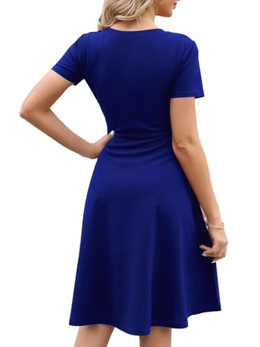 Image of Women's 2026 Fit and Flare Dress Summer Casual Elegant Vintage Floral Printed Work Party A-line Dress with Pockets 162