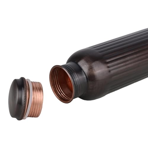 Image of Tambra Pure Copper Rarity Standing Line Design Water Bottle with Advanced Leak Proof Protection and Joint Less With Antique Look | Ayurveda and Yoga Health Benefits | (950 ml, Pack of 1)