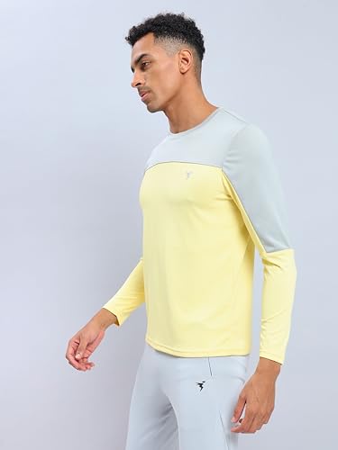 Image of TECHNOSPORT Men Colorblock Slim Fit Round Neck T-Shirt with TECHNOCOOL+ (Light Blue) Gym Tee Dry Fit T Shirt for Men Sports Top for Him