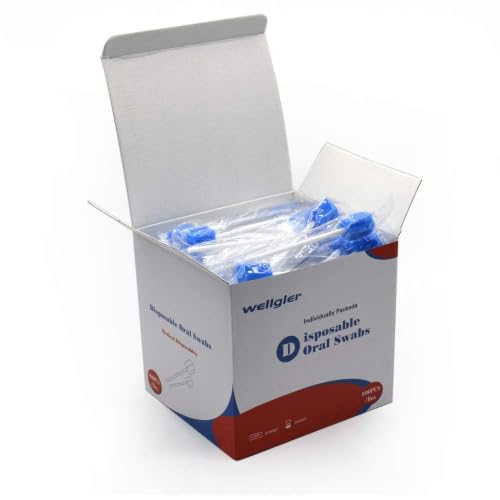 Disposable oral swabs mouth cleaning sponge unflavored tooth care swabs individually wrapped oral care for elderly and pets( 100pcs,blue, plum flower shape)