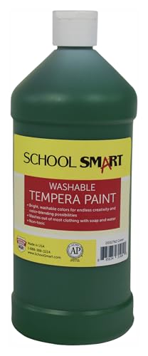 School Smart Washable Tempera Paint, Green, 1 Quart Bottle