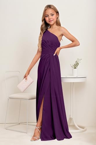 Junior Bridesmaid Dresses One Shoulder Chiffon Flower Girl Dresses for Wedding Long Party Pageant Gowns Plum Size 92