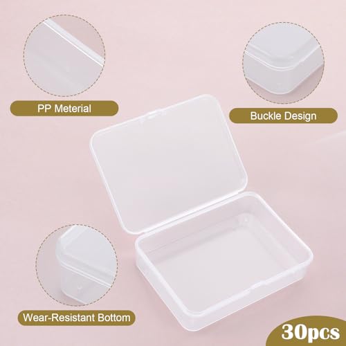 Image of 30 Pcs Small Plastic Containers with Lids, 4.13 inchx2.95 inchx0.98 inchMini Plastic Clear Bead Storage Containers Case Rectangular Craft Storage Boxes with Lids for Jewelry Beads Craft Hardware Pins