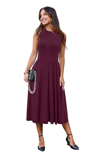 Newshows Women 2025 Work Dress Sleeveless Crew Neck Office Business Casual Outfits Midi Elegant Dresses with Pockets