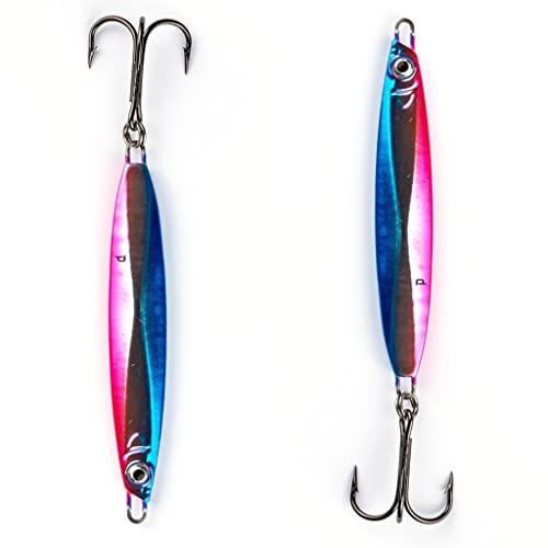 Palomar Surface Cast Jigs Crankbait Speed Jerkbait Fast Ocean Lures | Mustad Carbon Steel Treble Hook Or Owner 3X J-Hook | Owner Ring | 2-Pack Pink Blue Treble | 40Grams/1.4 Oz #TOP19