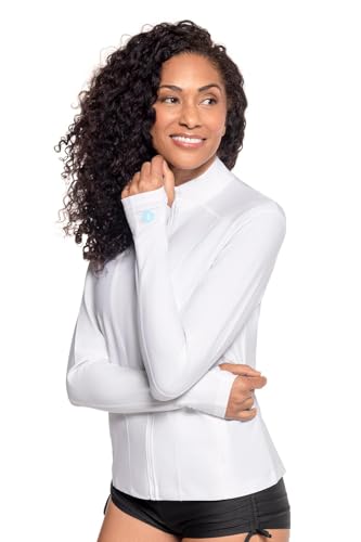 Coolibar Women's Fitted Swim Jacket with Full Zip - UPF 50+ Sun Protection - Malawi in White