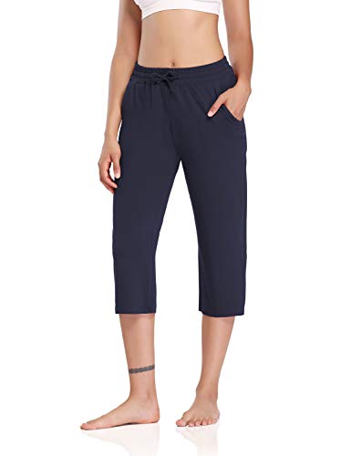 DIBAOLONG Womens Yoga Pants Capri Wide Leg Comfy Drawstring Loose Lounge Workout Pants with Pockets Navy XL